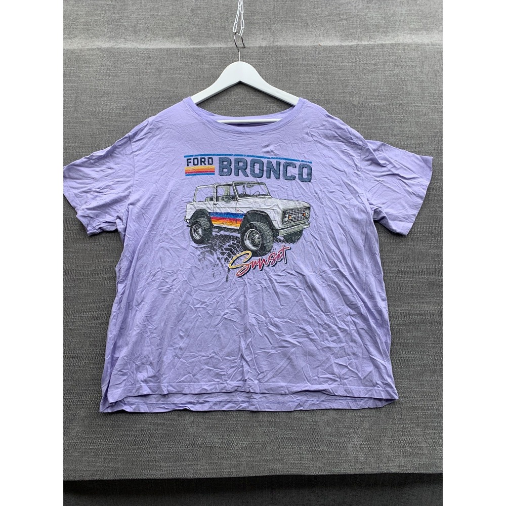 Ford Bronco Sunset T-Shirt Womens 2XL Purple Vehicle Graphic Cotton Relaxed Fit